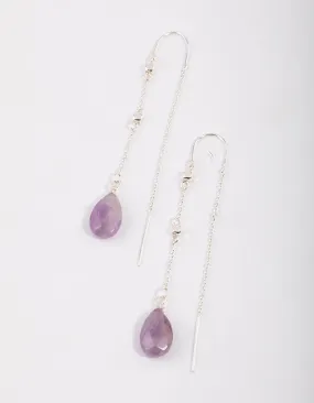 Silver Amethyst Thread Through Chain Earrings