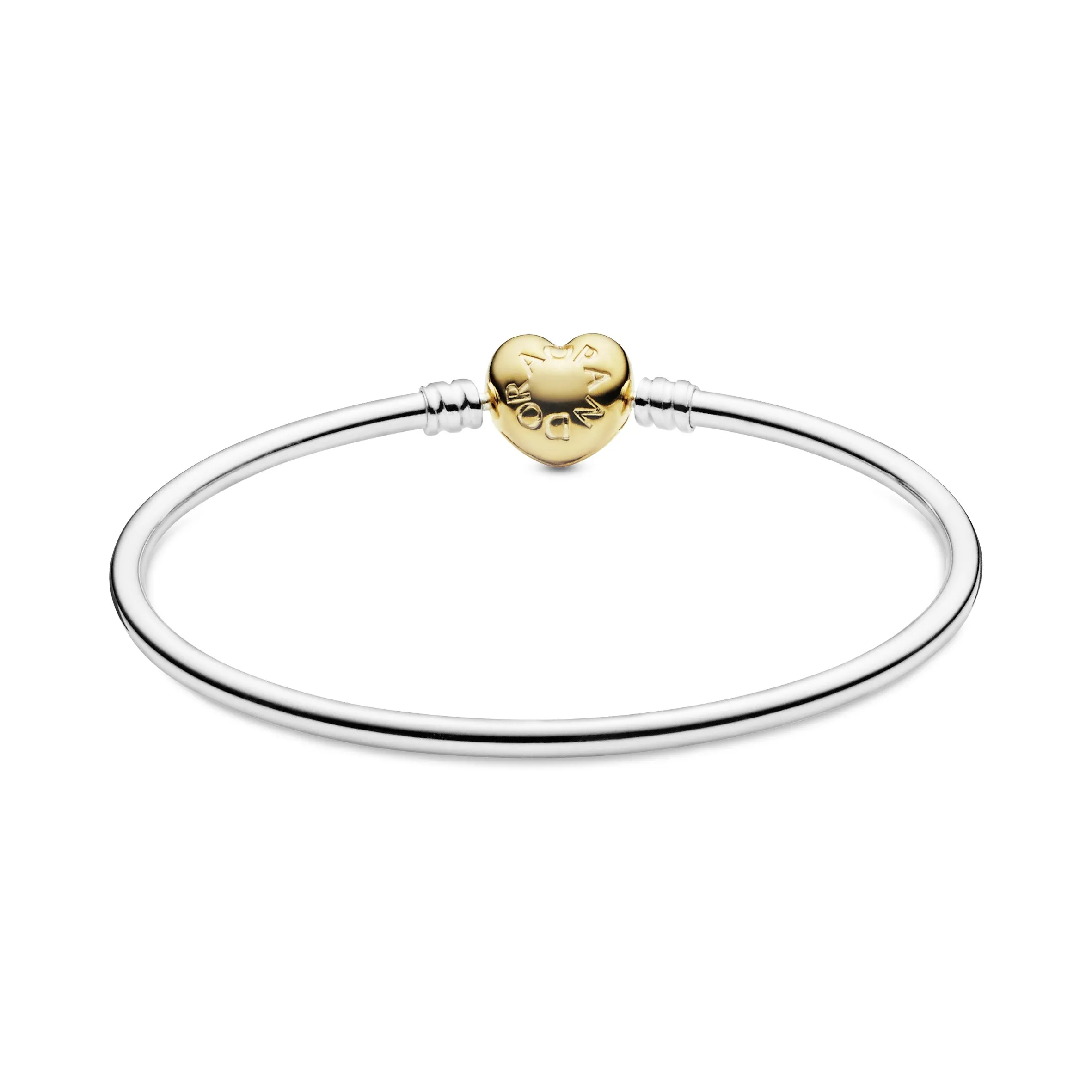 Silver bangle with 14k Gold Plated  heart clasp