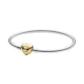 Silver bangle with 14k Gold Plated  heart clasp