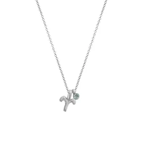 Silver Mini Aries Horoscope & Aquamarine Birthstone Necklace