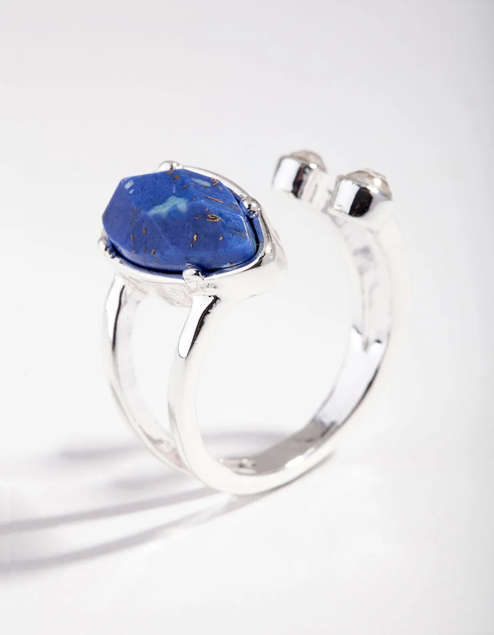 Silver Open Blue Crystal Stone Ring