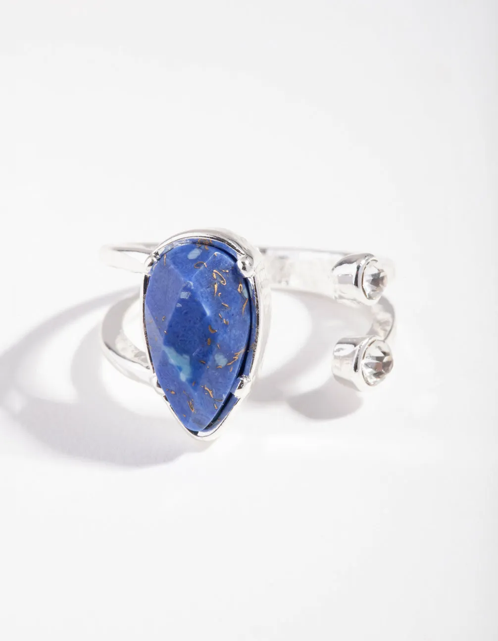 Silver Open Blue Crystal Stone Ring