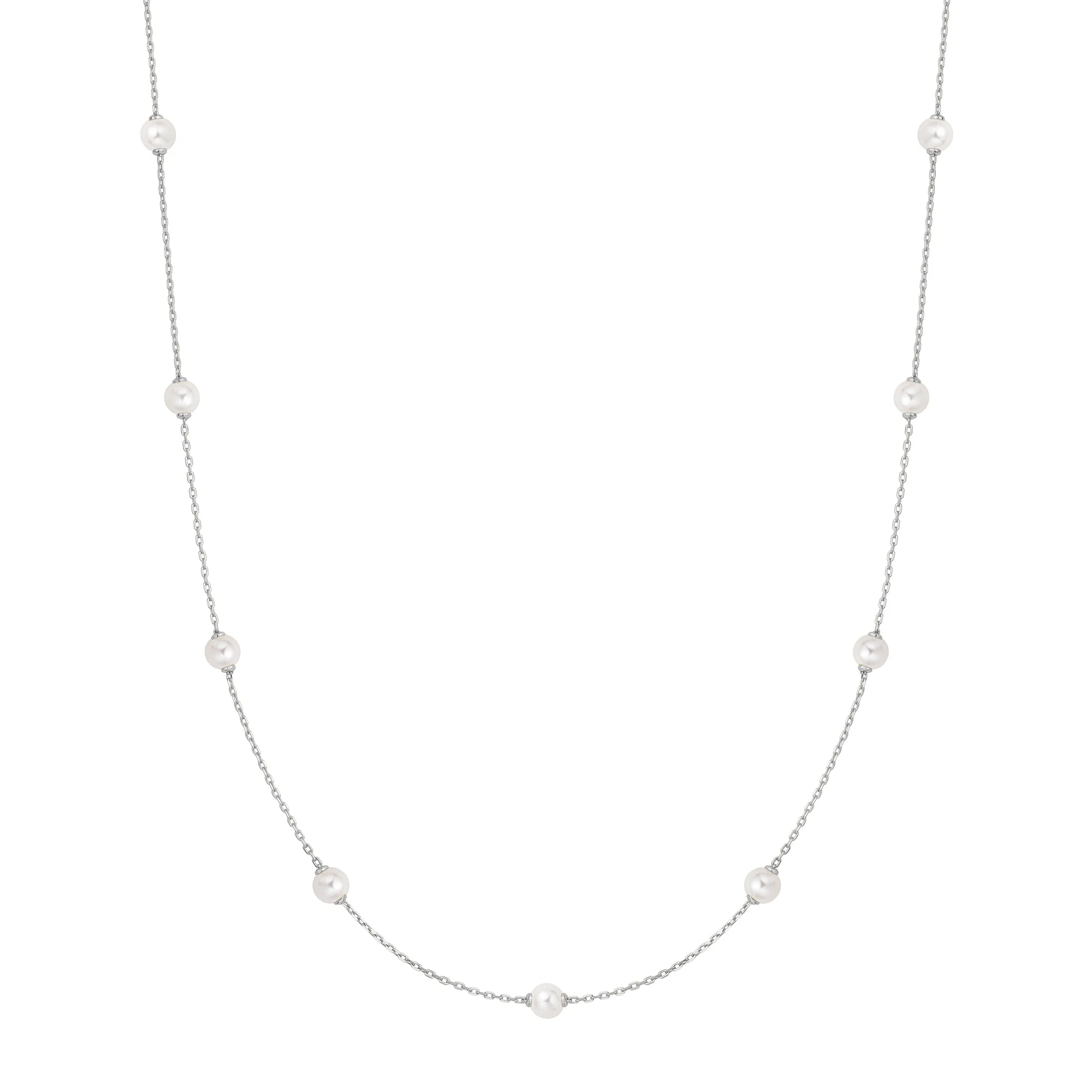 Silver Shell Pearl Station Chain Necklace