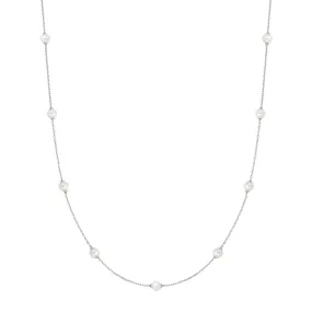 Silver Shell Pearl Station Chain Necklace