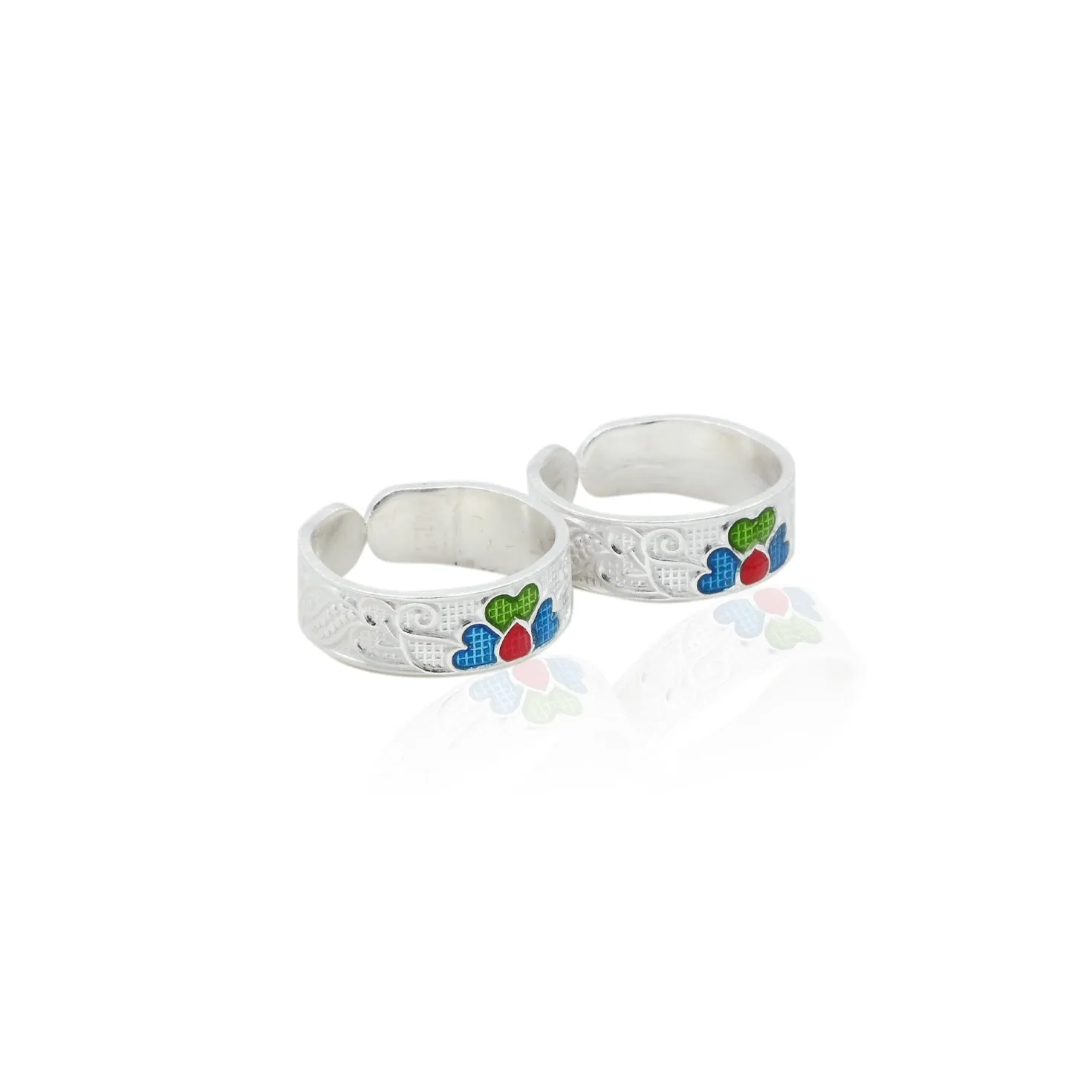 Silver Sparkling Colorful Flower Toe Rings