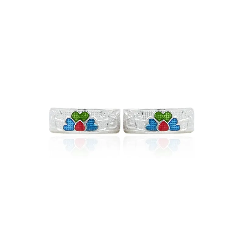 Silver Sparkling Colorful Flower Toe Rings