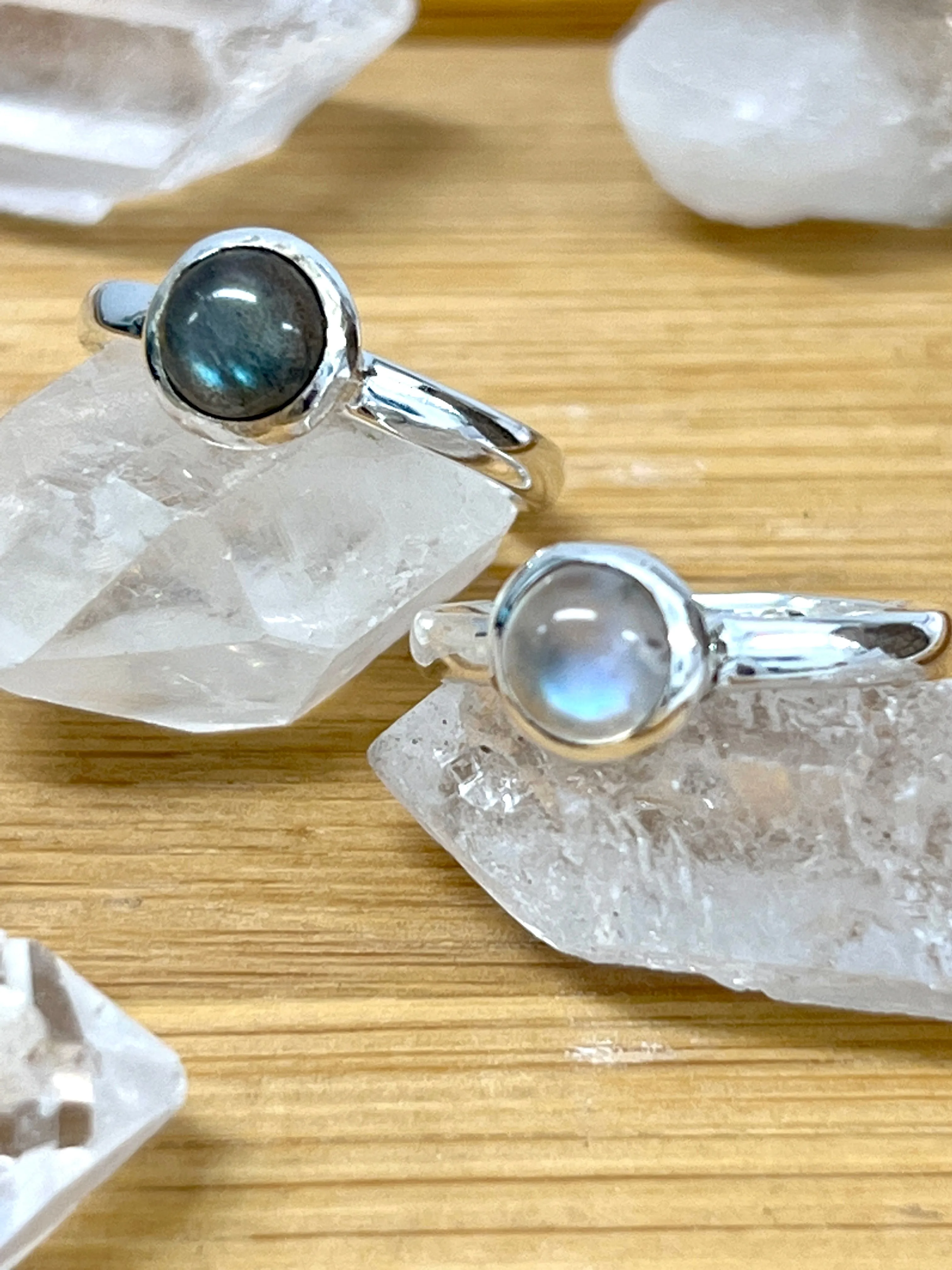 Simple Moonstone and Labradorite Stacking Ring