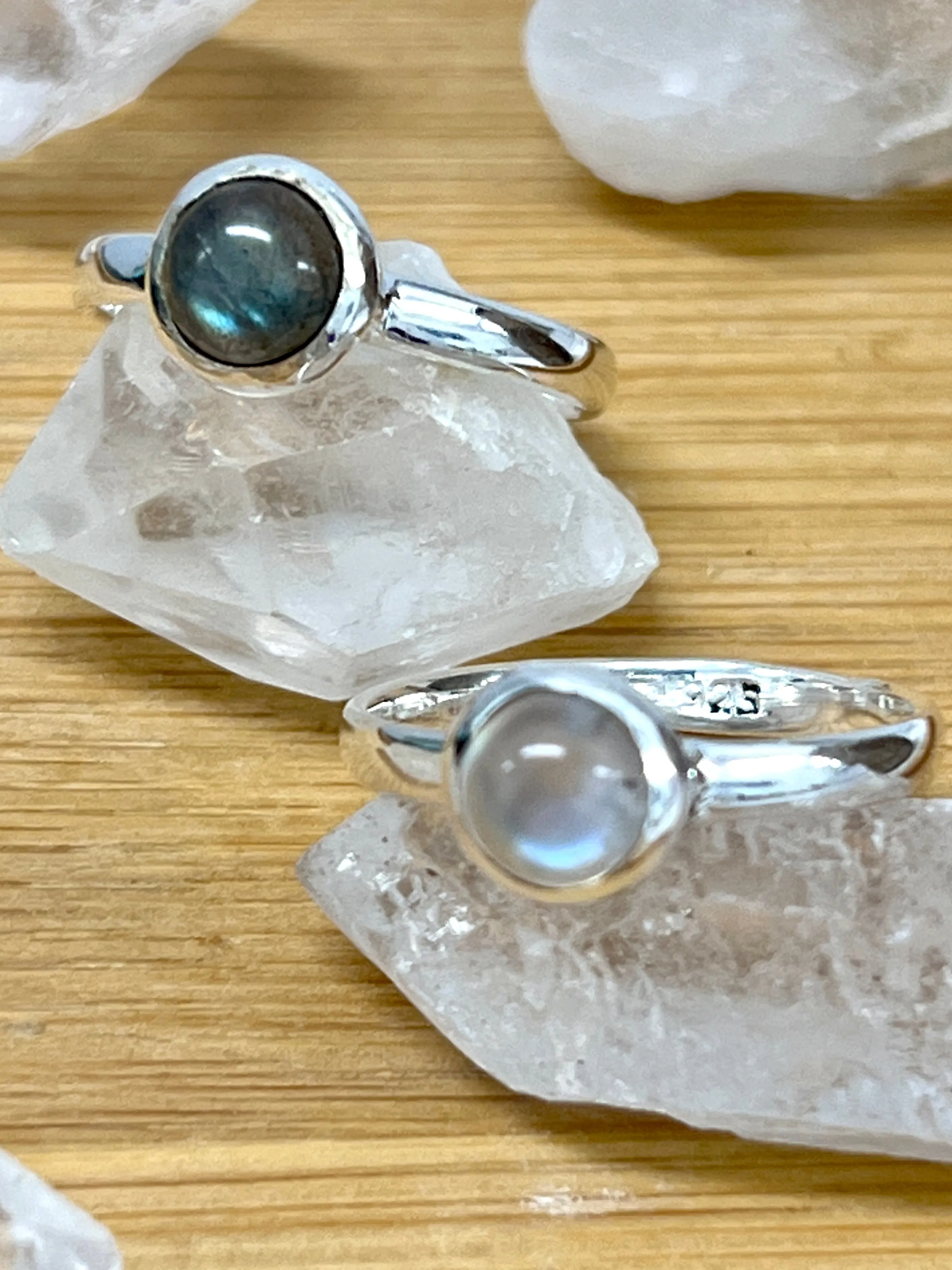 Simple Moonstone and Labradorite Stacking Ring