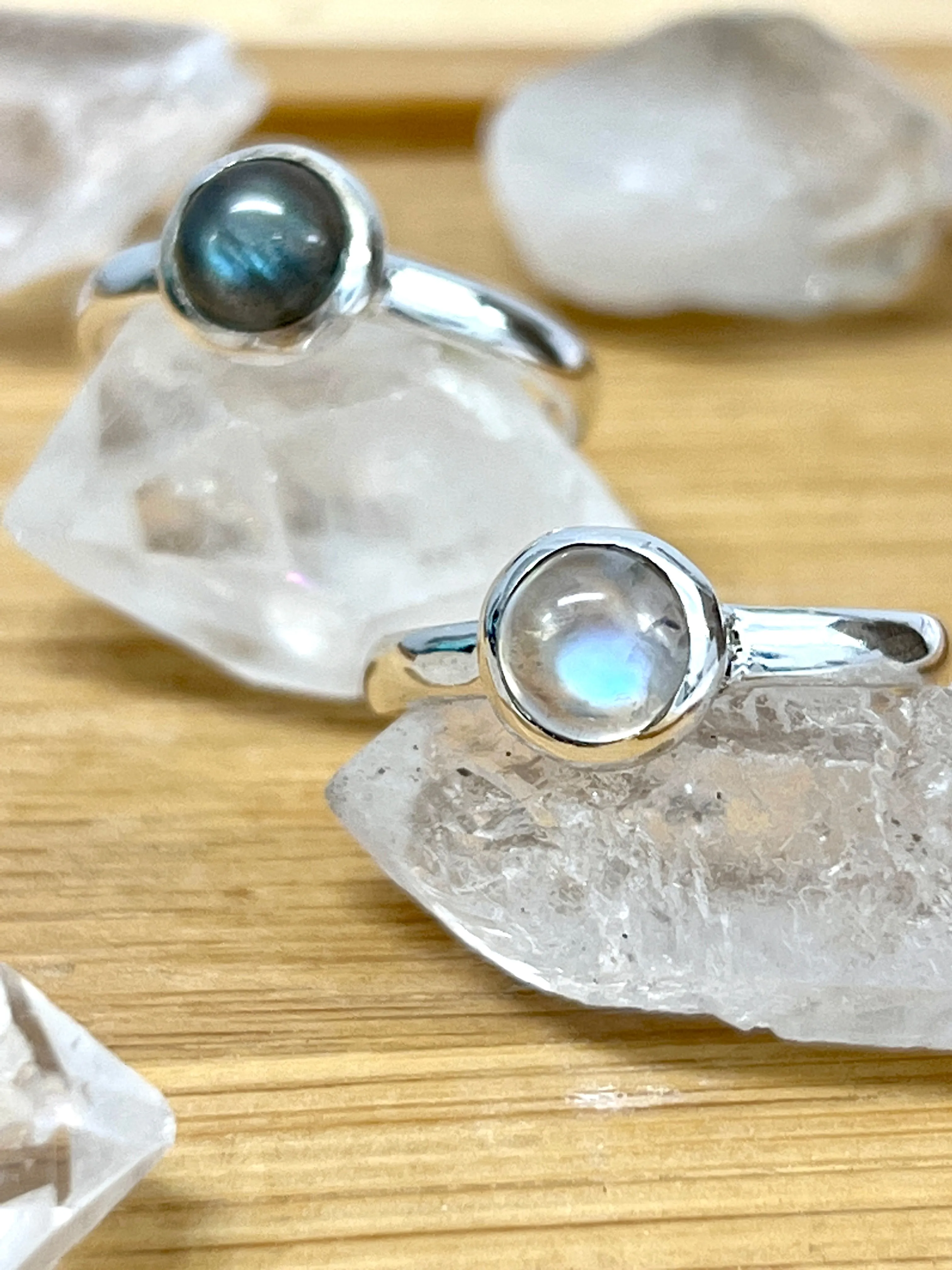 Simple Moonstone and Labradorite Stacking Ring