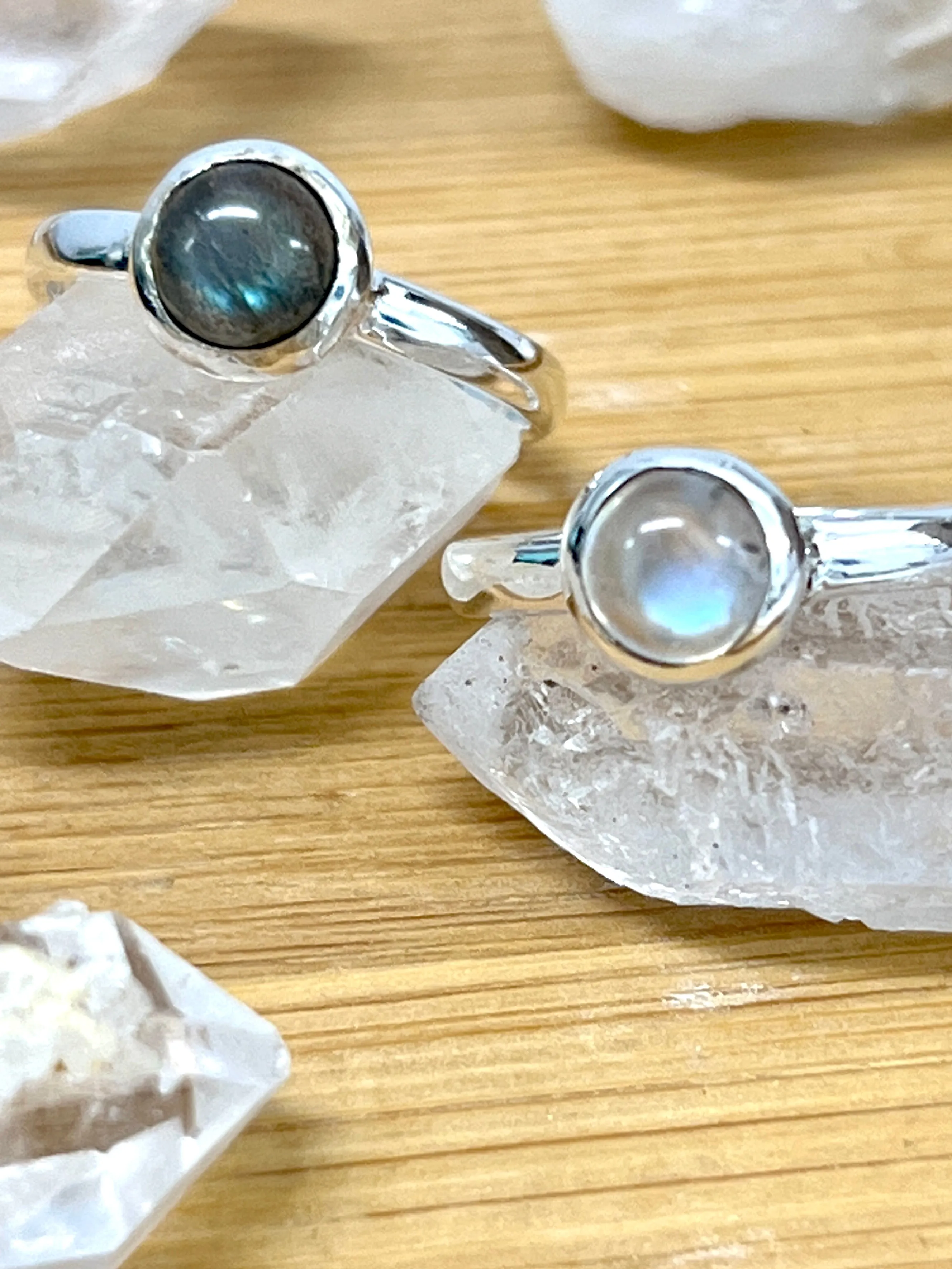 Simple Moonstone and Labradorite Stacking Ring