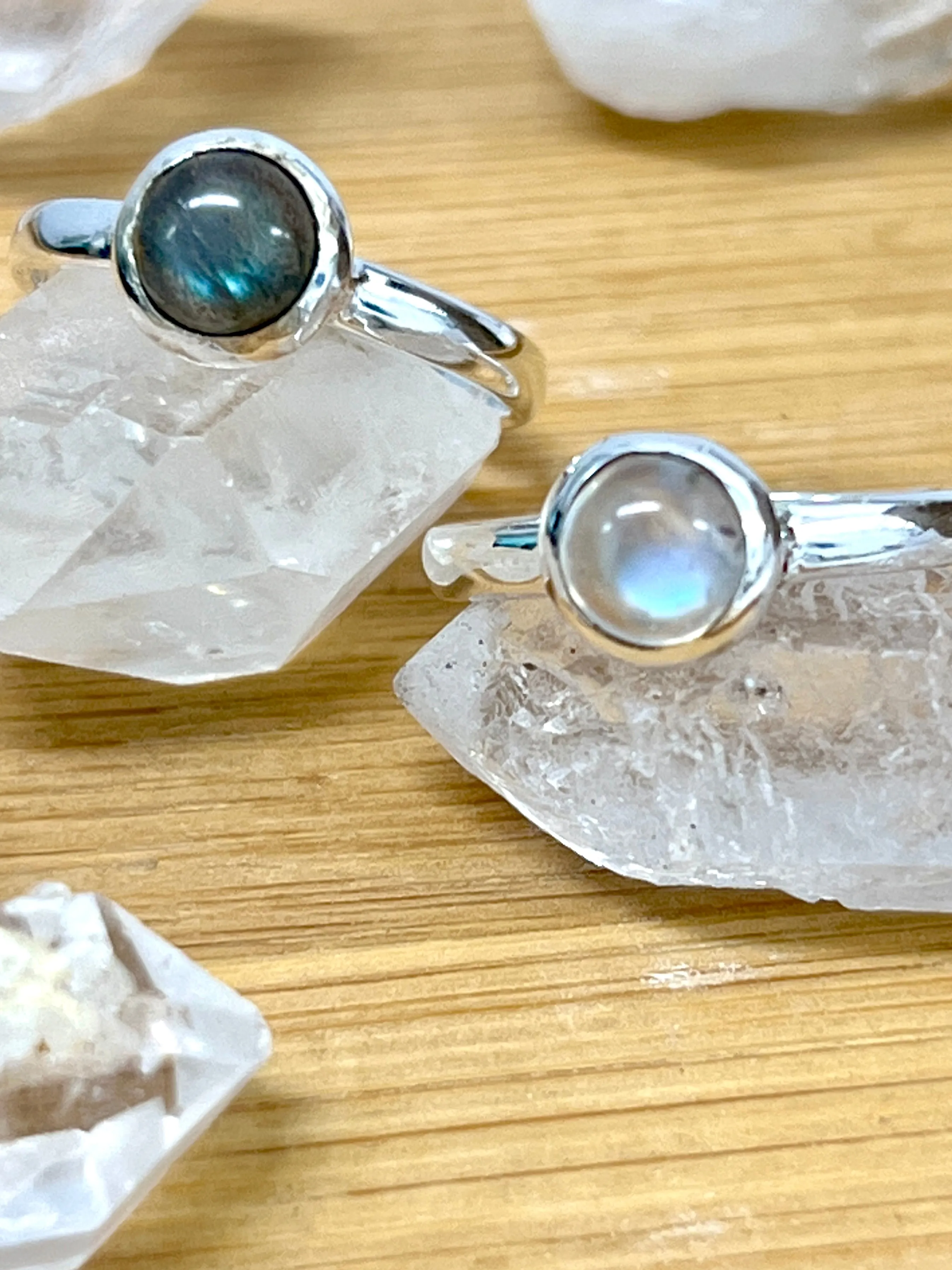 Simple Moonstone and Labradorite Stacking Ring