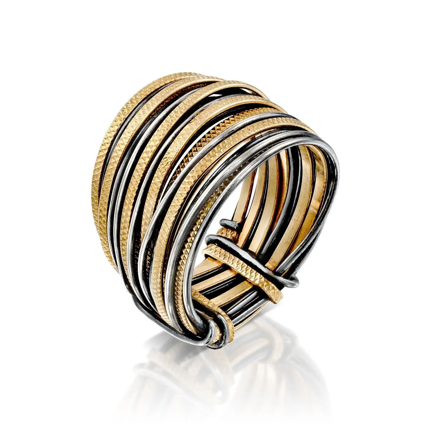 SPIRA Unique Handcrafted Design Two Tone 14K Gold filled And 925 Sterling Oxidied Silver Wrap Boho Ring Wide two tone ring Mixed metal ring