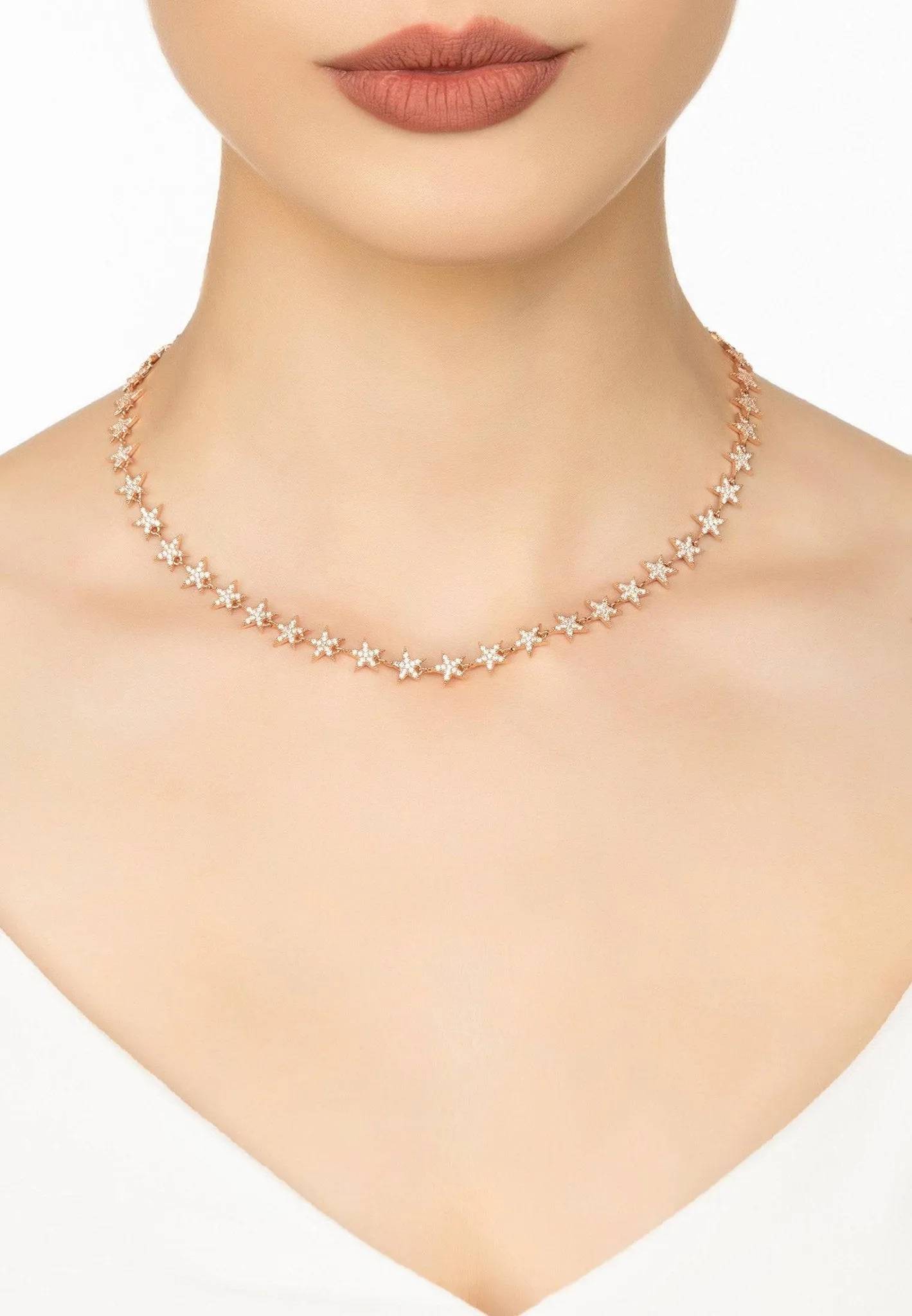 Star Strand Choker Necklace Rosegold