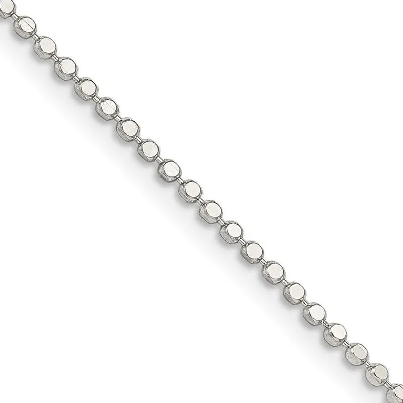 Sterling Silver 1.15mm Square Fancy Beaded Chain Necklace