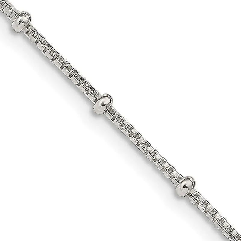 Sterling Silver 1.25mm Fancy Beaded Box Chain Necklace