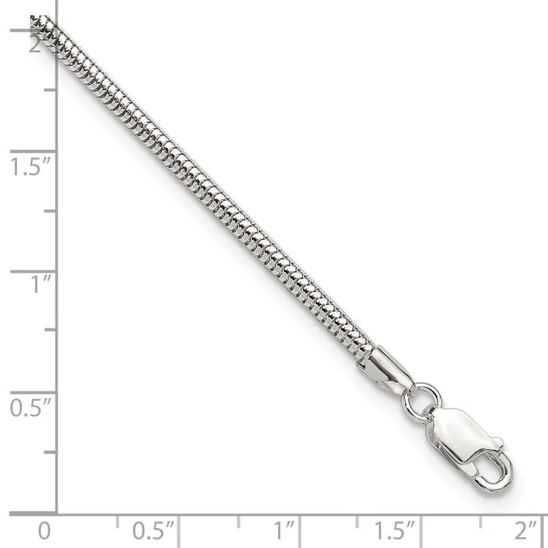 Sterling Silver 2.5mm Snake Chain 10in Plus 1in ext. Anklet