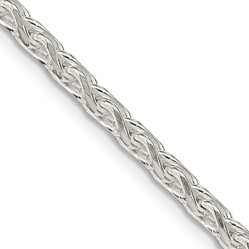 Sterling Silver 3.5mm Diamond-cut Round Spiga Chain Necklace