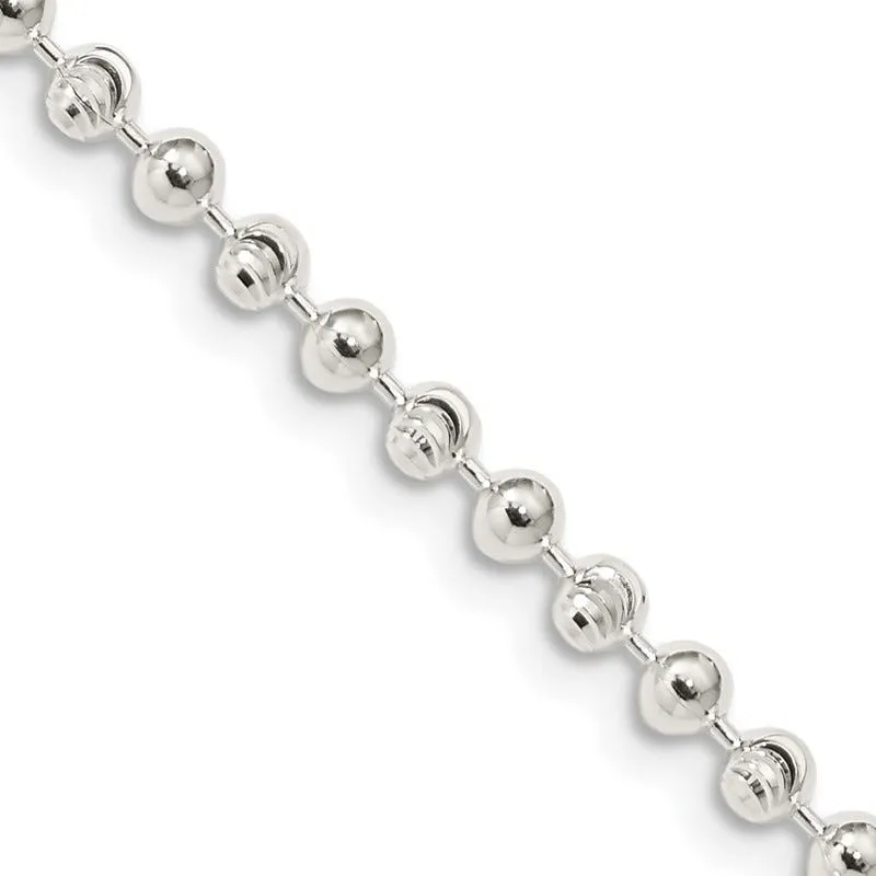 Sterling Silver 3mm Fancy Beaded Chain Necklace