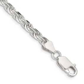 Sterling Silver 4.25mm Diamond-cut Rope Chain Bracelet