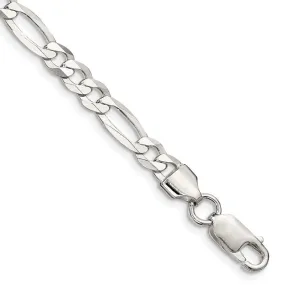 Sterling Silver 5.5mm Lightweight Flat Figaro Chain Bracelet