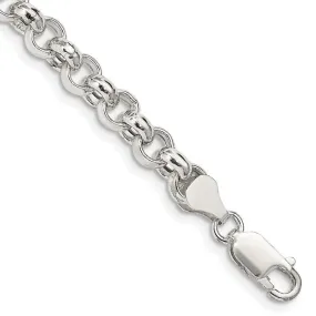 Sterling Silver 6.5mm Semi-solid Rolo Chain Bracelet