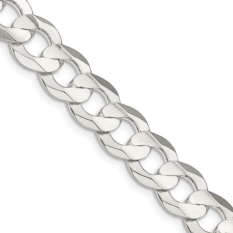 Sterling Silver 9.75mm Concave Beveled Curb Chain Necklace