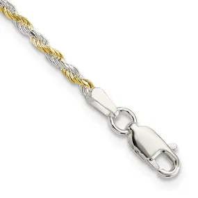 Sterling Silver And Vermeil 1.85mm Diamond-cut Rope Chain Bracelet