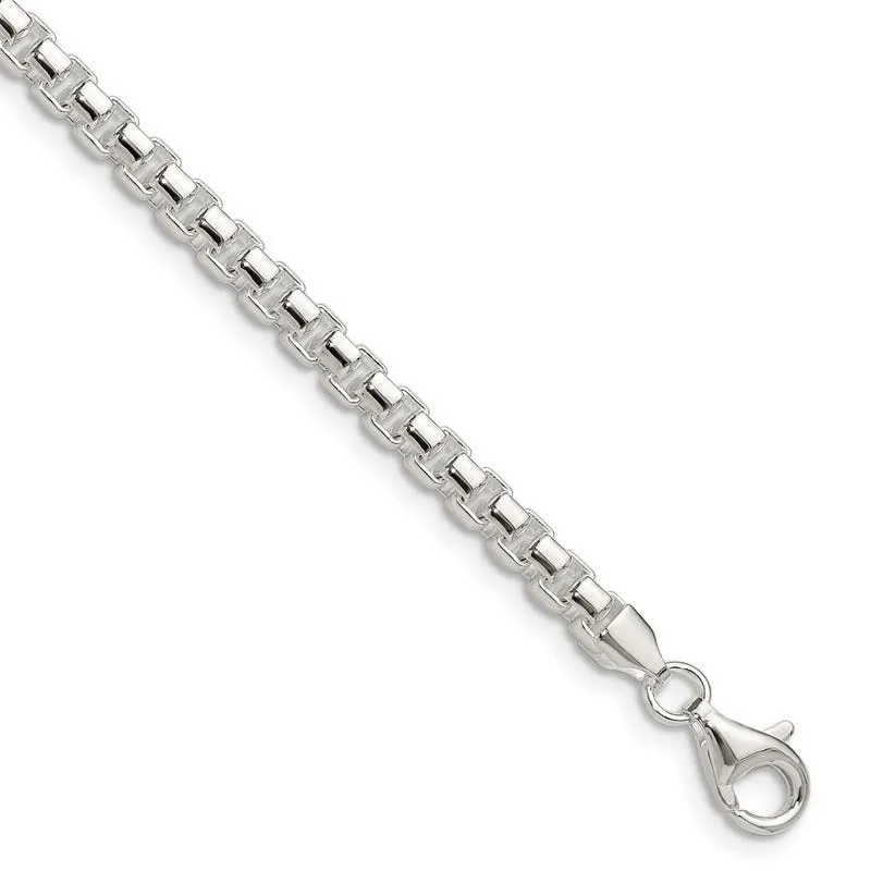 Sterling Silver Polished 4mm Round Box Chain Bracelet