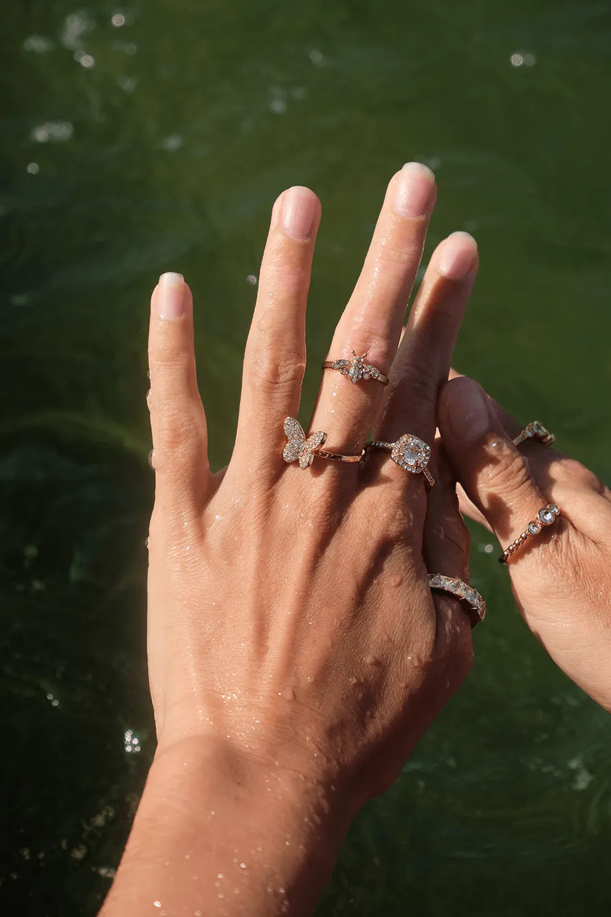 Vibes | Crystal Butterfly Delight Adjustable Ring | 18K Gold-Plated