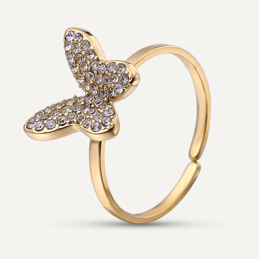 Vibes | Crystal Butterfly Delight Adjustable Ring | 18K Gold-Plated