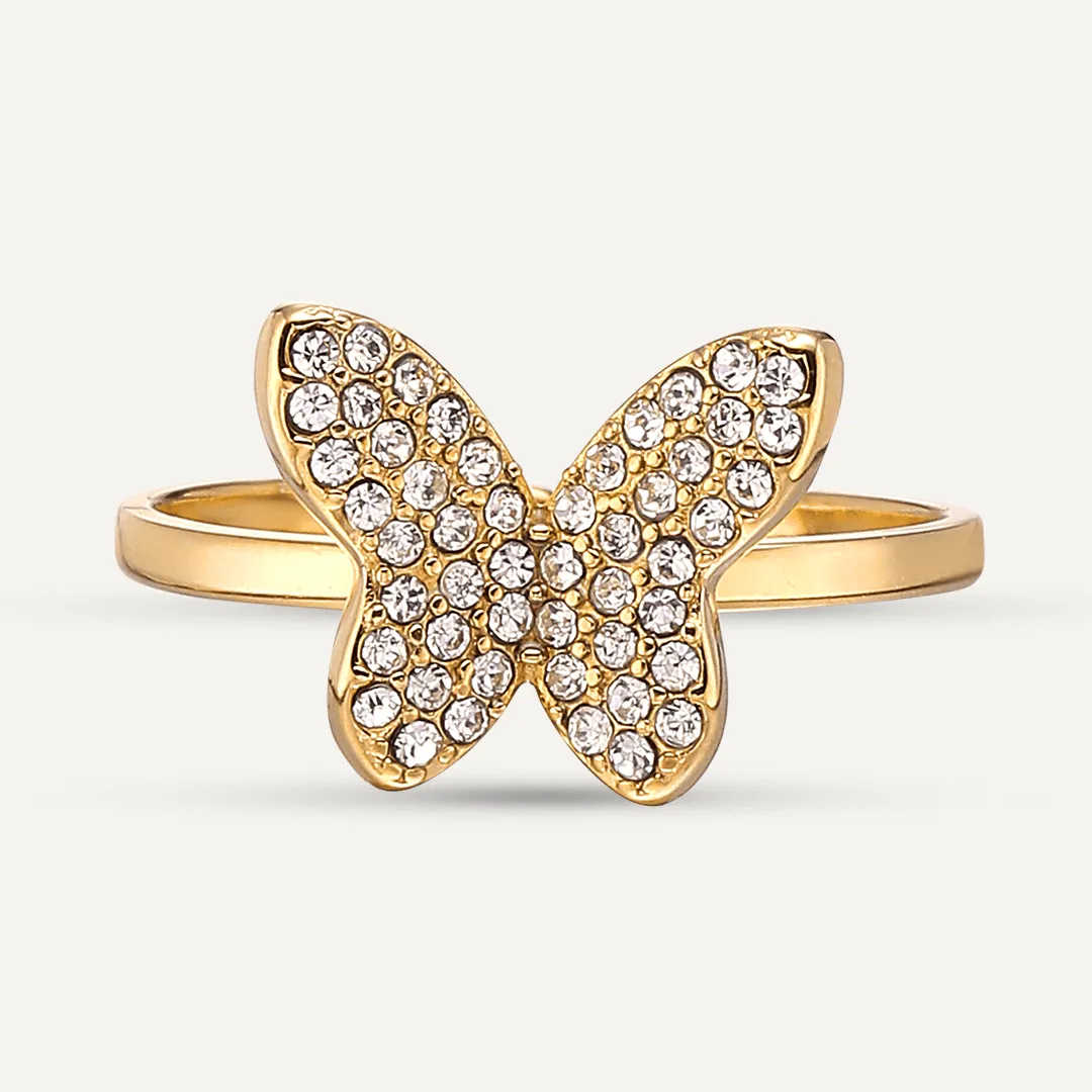 Vibes | Crystal Butterfly Delight Adjustable Ring | 18K Gold-Plated