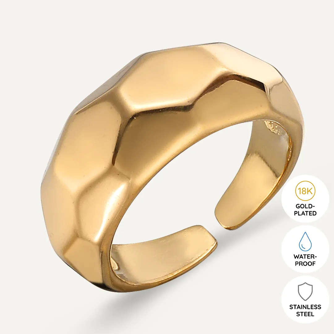 Vibes | Faceted Elegance Band Open Ring | 18K Gold-Plated