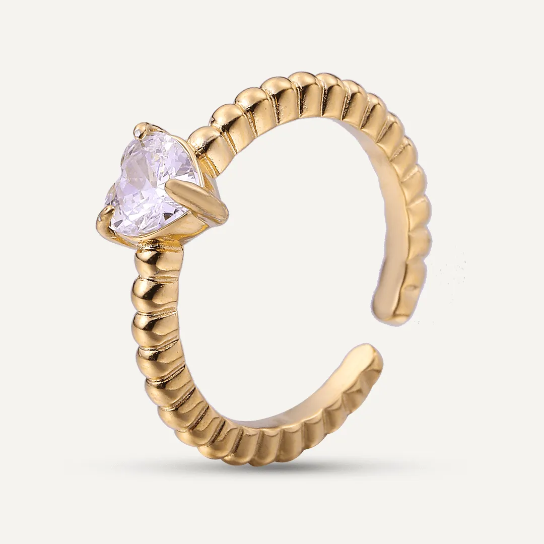 Vibes | Heartfelt Textured Adjustable Ring | 18K Gold-Plated