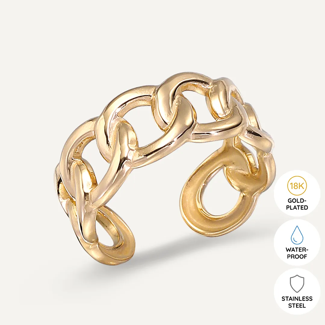 Vibes | Linked Strength Chain Open Ring | 18K Gold-Plated