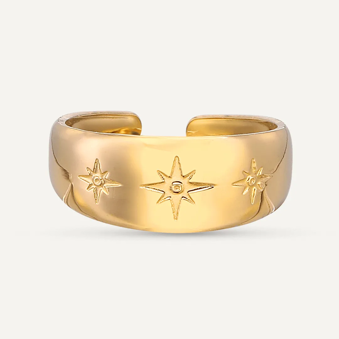 Vibes | Starry Night Wide Band Open Ring | 18K Gold-Plated