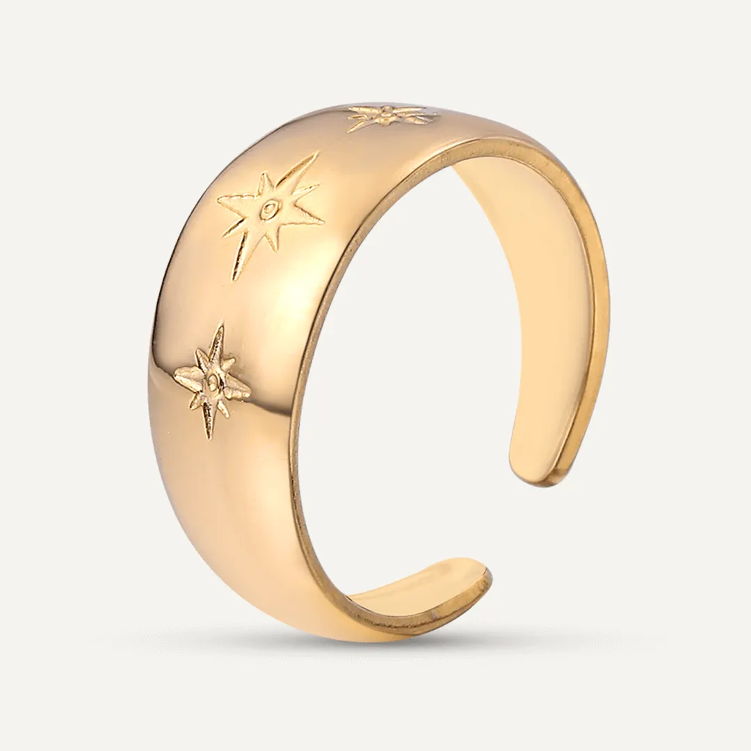 Vibes | Starry Night Wide Band Open Ring | 18K Gold-Plated