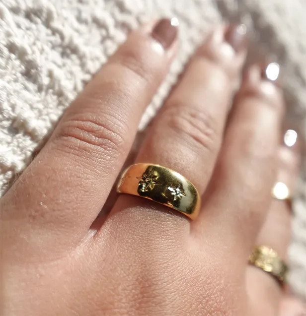 Vibes | Starry Night Wide Band Open Ring | 18K Gold-Plated