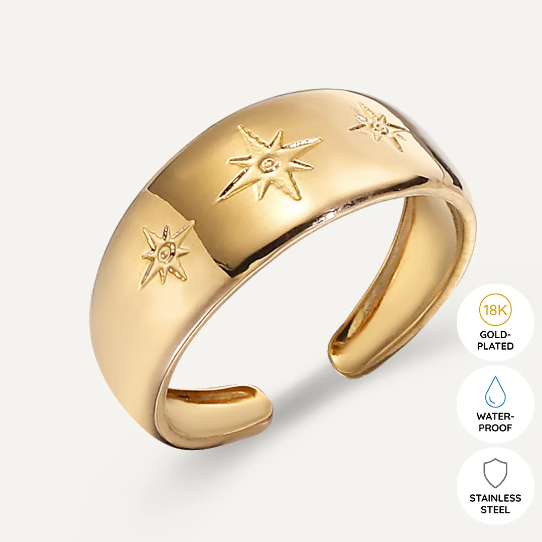 Vibes | Starry Night Wide Band Open Ring | 18K Gold-Plated