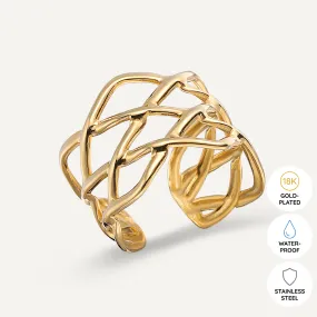 Vibes | Woven Grace Lattice Open Ring | 18K Gold-Plated