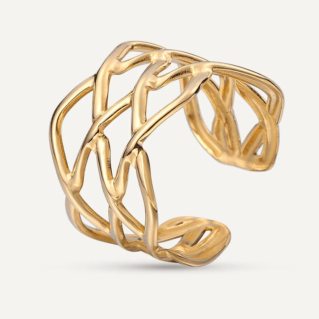 Vibes | Woven Grace Lattice Open Ring | 18K Gold-Plated