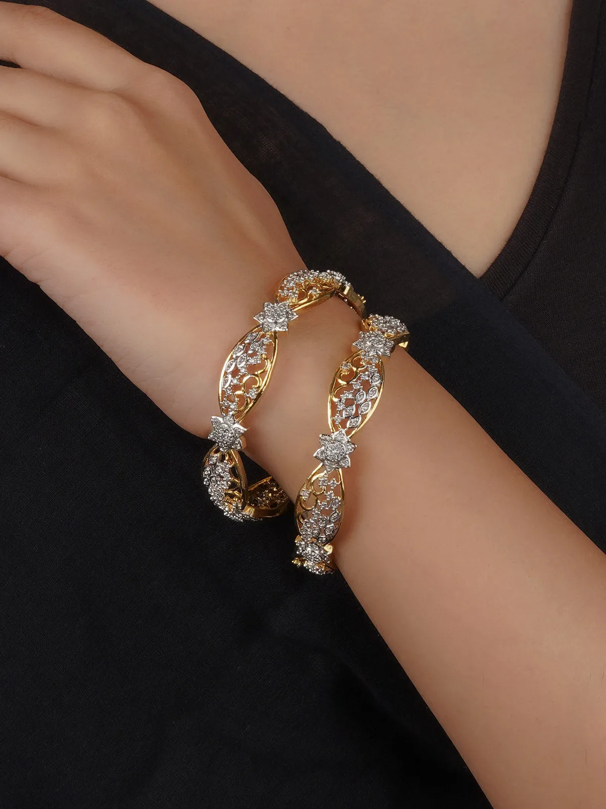 White Color Gold Plated Faux Diamond Bangles - CZBANGLE14