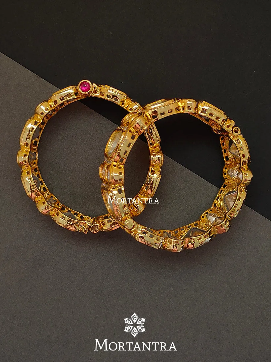 White Color Gold Plated Faux Diamond Bangles - CZBANGLE40Y