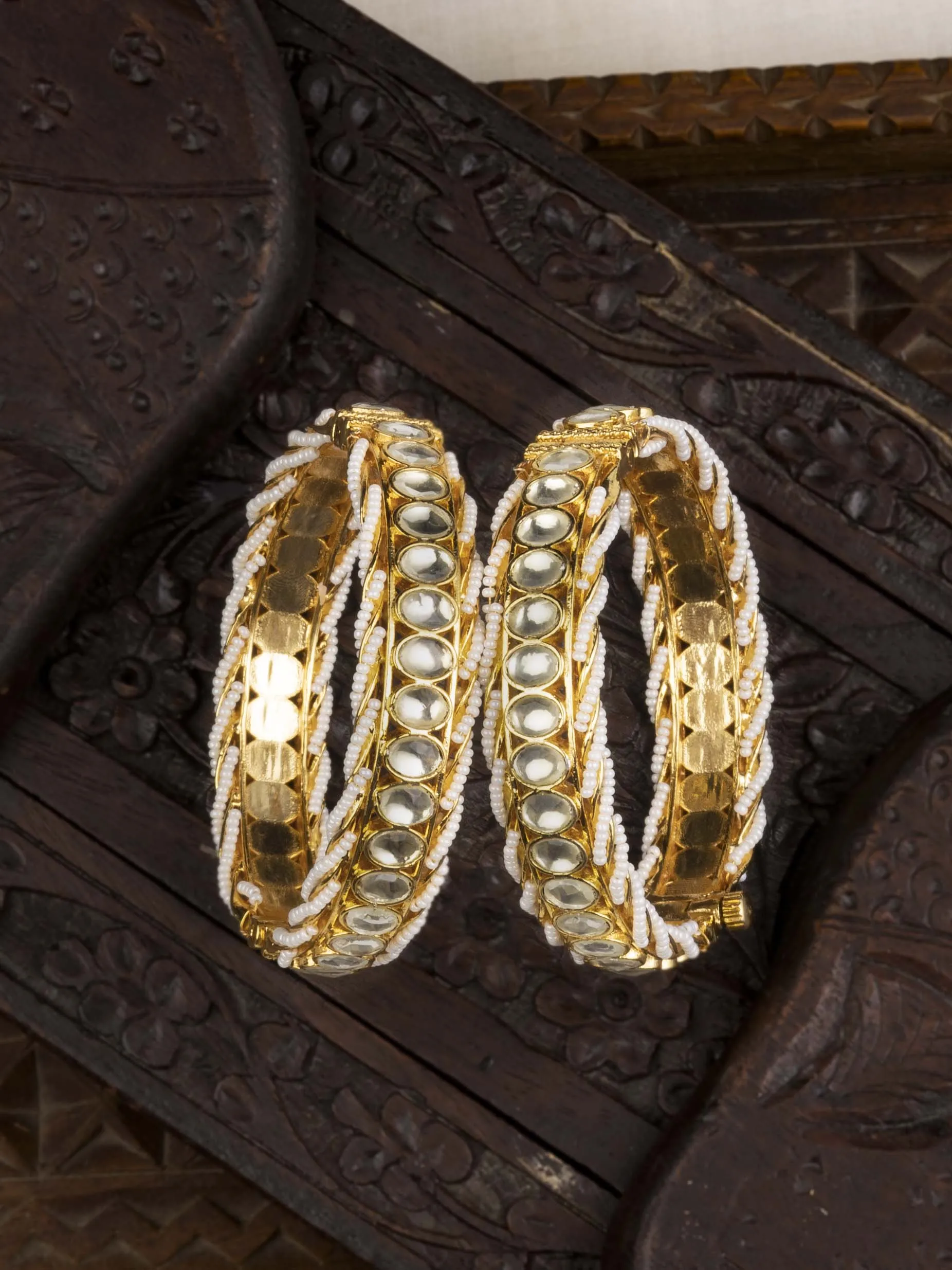 White Color Gold Plated Jadau Kundan Bangles - MB181Y