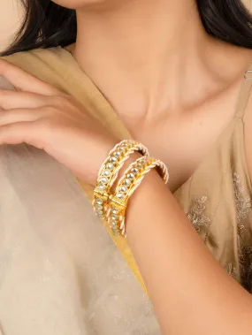 White Color Gold Plated Jadau Kundan Bangles - MB181Y