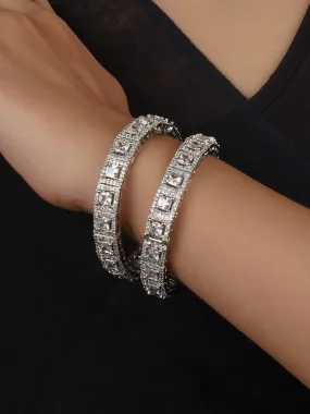 White Color Silver Plated Faux Diamond Bangles - CZBANGLE62